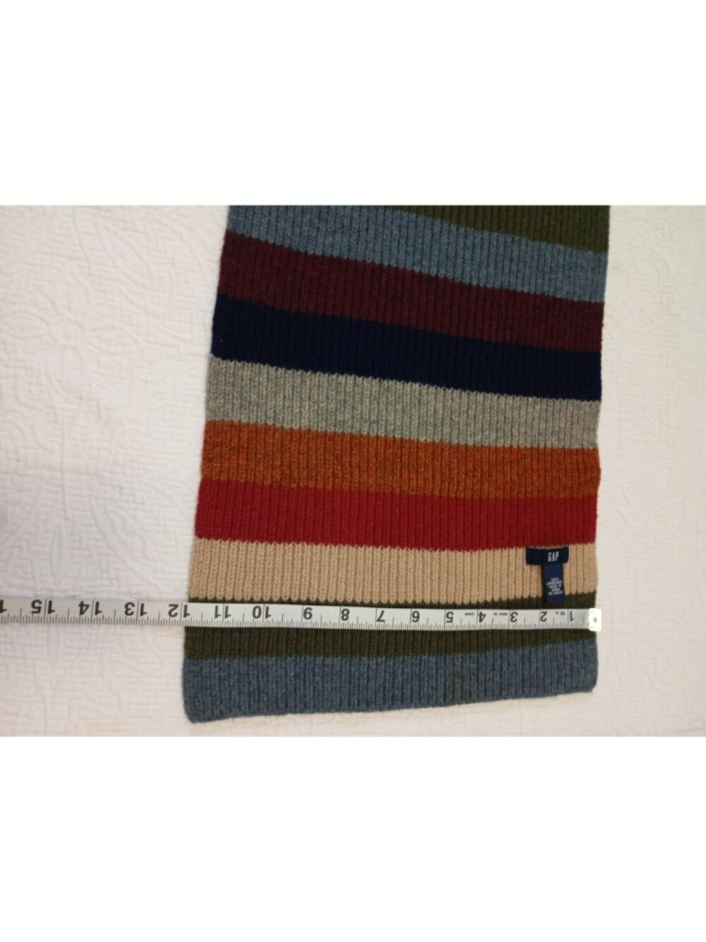 Y2K Gap Scarf 100% Lambswool Multicolor Striped Warm Knit Winter Unisex - Picture 5 of 7